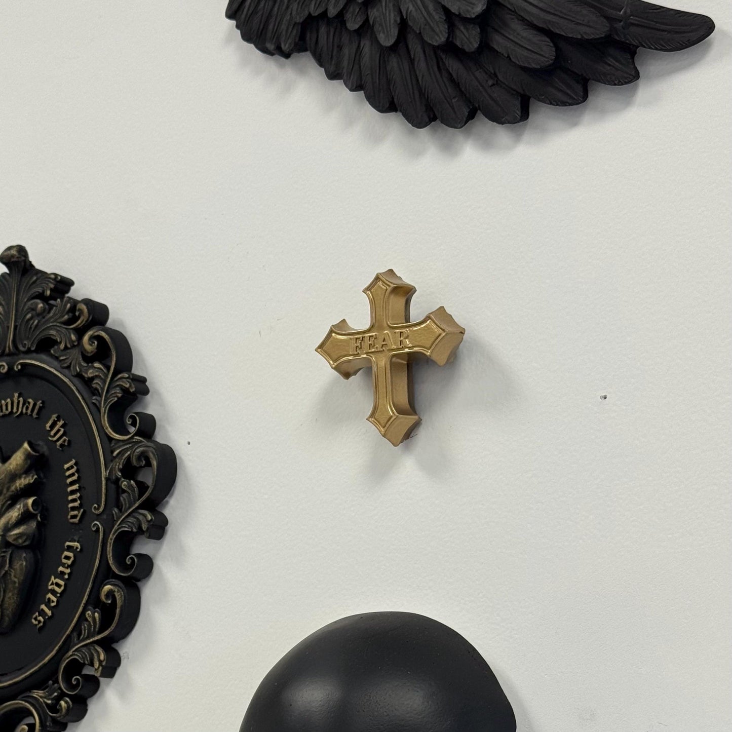 Gothic Baroque 'Fear' Mini Cross Plaque
