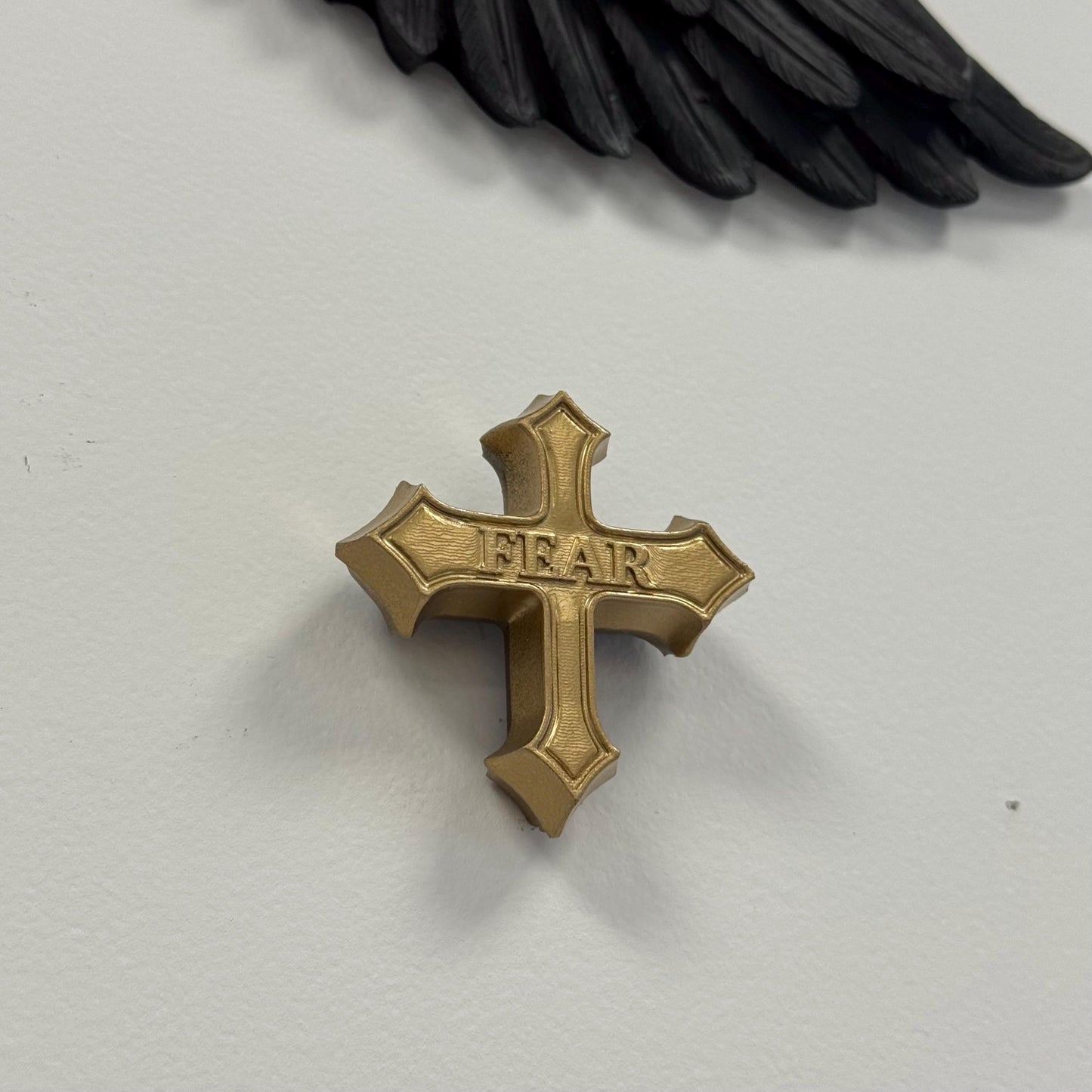 Gothic Baroque 'Fear' Mini Cross Plaque
