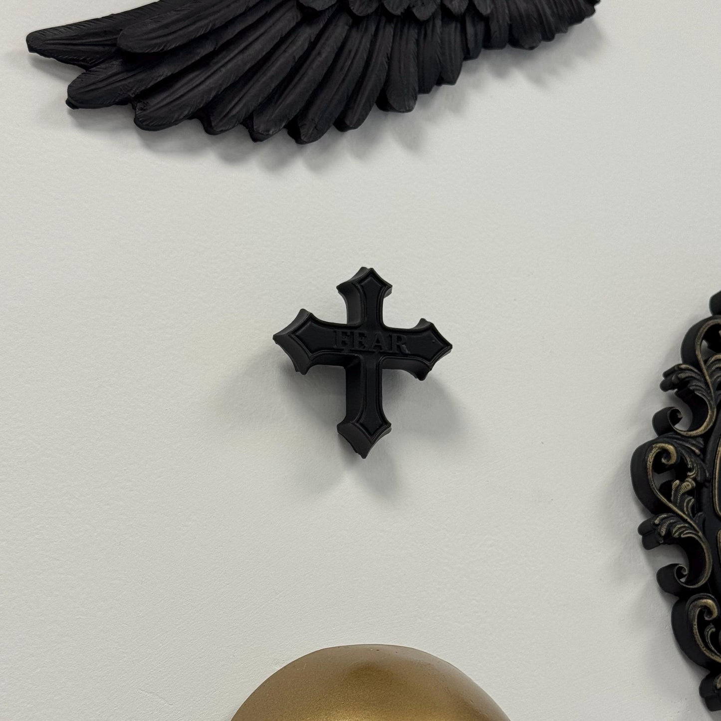 Gothic Baroque 'Fear' Mini Cross Plaque